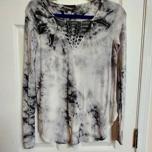 AE Soft & Sexy womens long sleeve tunic tie dye pattern with braided front